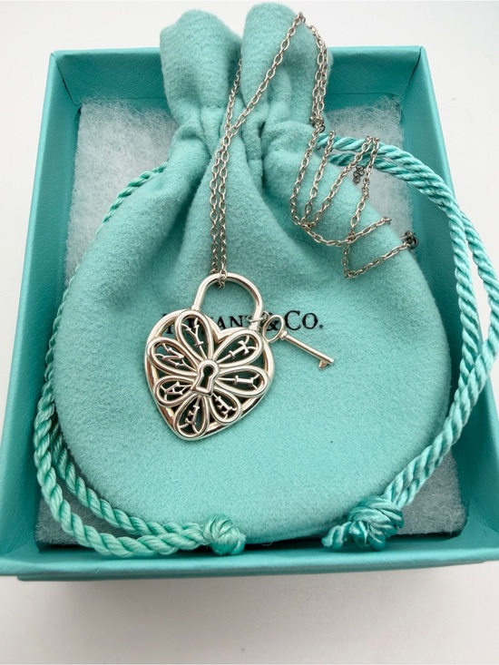 Tiffany & Co. Jewelry - Tiffany & Co. 18” medium enchant filigree heart w key necklace sterling silver